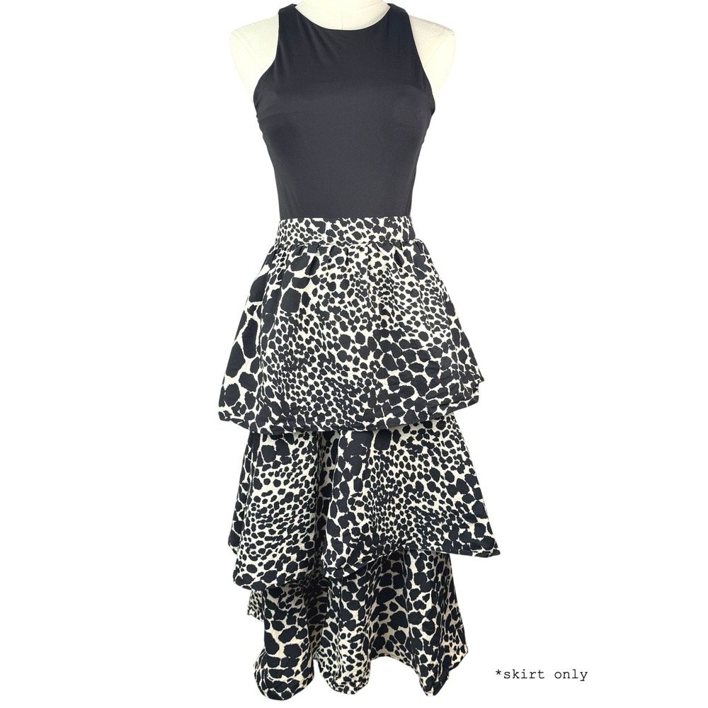 Who What Wear Women Black White Animal Print Tiered Midi Skirt Size 10 Cotton